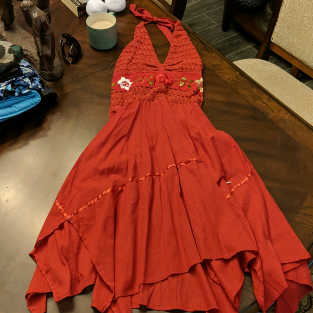 Embroidery asymmetrical dress